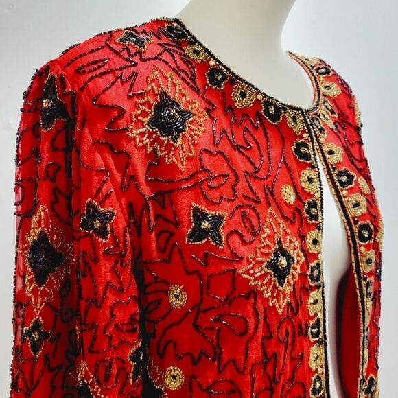 Handsewn Vintage Silk Glass Beaded / Sequin Jacket - Picture 3 of 13